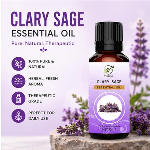 Image of VIRTUAL Essential Oil Clary Sage 15ml Pure Aromatherapy Essential Oil for Diffuser Massage Spa Relaxation Home Fragrance and Wellness