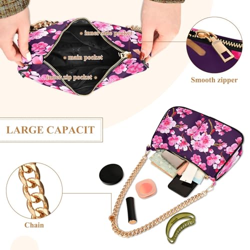 Pink Cherry Blossom Flowers Retro Formal Purse Hobo Women Tote Handbag Pattern Colorful Shoulder Bag Zipper Closure4