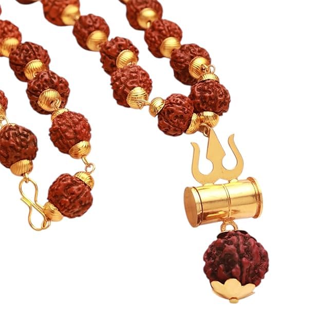 jewel_loom Gold Plated Rudraksha Trishool Pendant Necklace for Men & Women | Spiritual Religious Jewelry for Meditation & Protection-picture-27