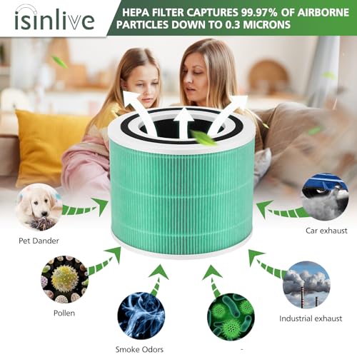 Core 300 Toxin Absorber Replacement Filter for LEVOIT Core300-P Core 300 VortexAir Air Purifier, 3-in-1 HEPA and Activated Carbon, Core 300-RF-TX, 2 Pack, Green