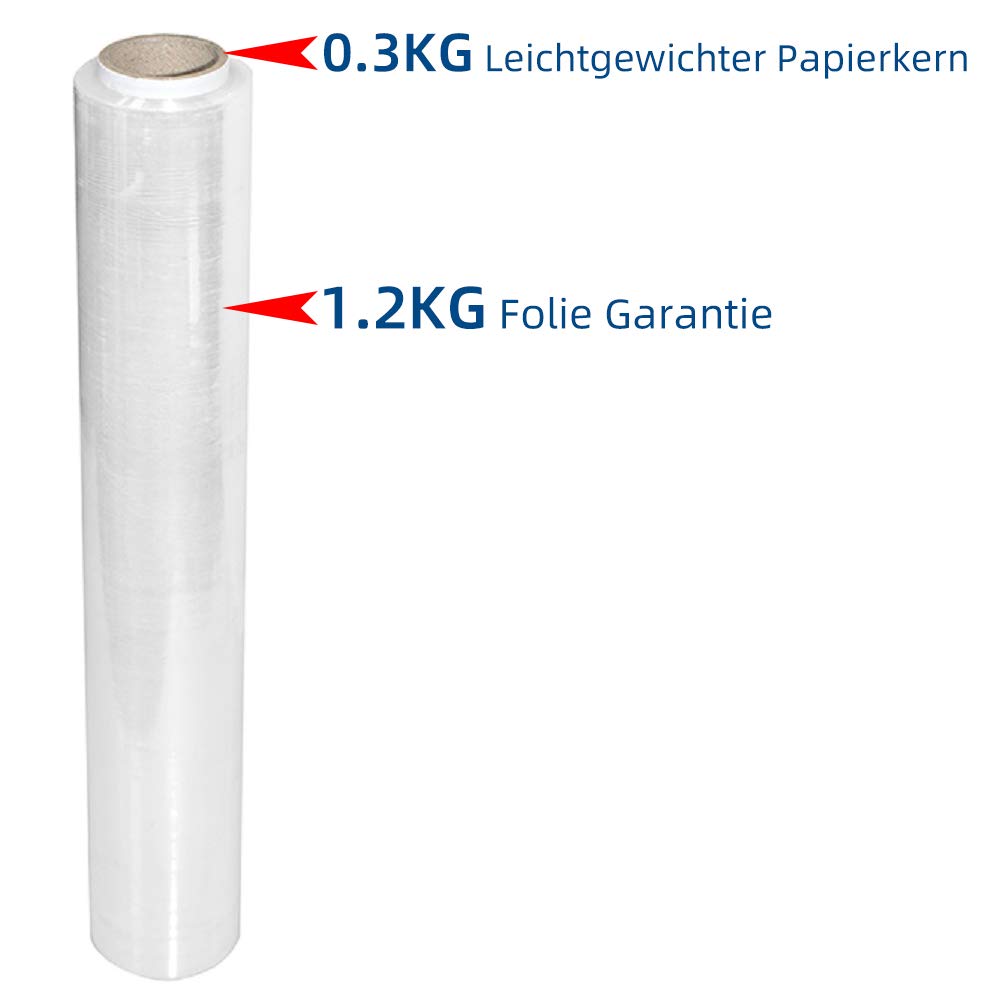 1.5KG x 6 Rollen 23my 500mm Stretchfolie Wickelfolie Handfolie |Echtes Gewicht (Transparent, 6 Rollen)