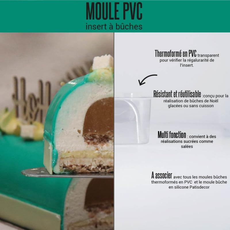 Kit pour bûche de Noël avec moule en acier inoxydable et 2 inserts en PVC