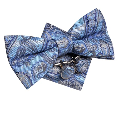 Image of Hi-Tie Bow Ties for Men Pre-Tied Pocket Square with Cufflinks Mens Bowtie Sets for Wedding Formal Party