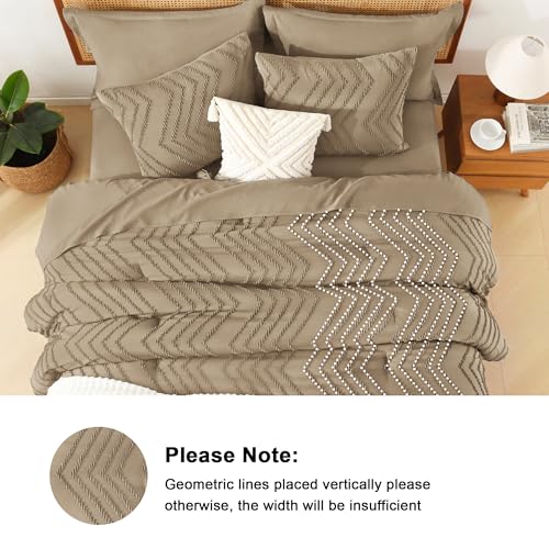 Image of Litanika Taupe Queen Size Comforter Set with Sheets - 7 Pieces Bed in a Bag Queen Boho Tufted Complete Bedding Sets with Comforter, Sheets, Pillowcases & Shams