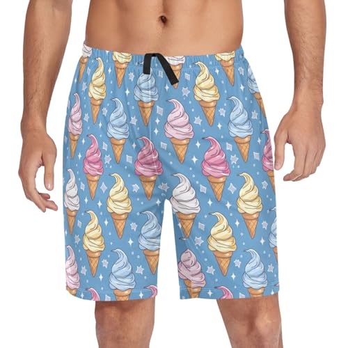 Men's Pajama Shorts Kawaii Ice Cream Star Sleep Shorts for Men Pj Bottom Lounge Pants with Pockets