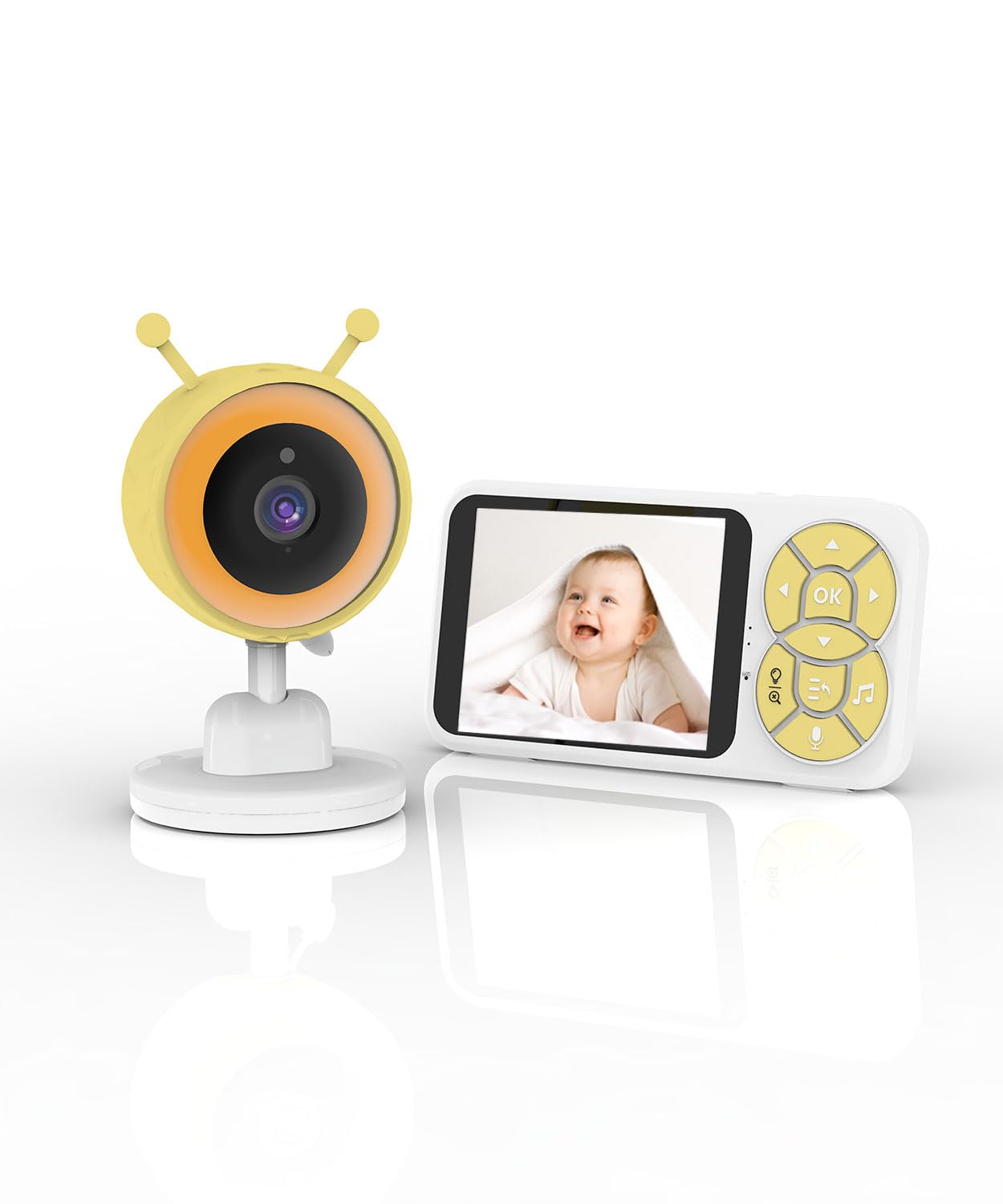 Pelvon Smart Baby Monitor with Camera and Audio, Cute Design, RGB Color Night Light, HD Video, Cry Detection, Temperature Sensor, Two Way Talk, Remote Viewing, Lullabies, Ideal for New Parents