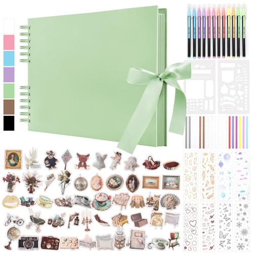 DazSpirit DIY Scrapbook Photo Album with Ribbon, 80 Pages/40 Sheets Scrap Book Rectangle Hardcover Photo Book