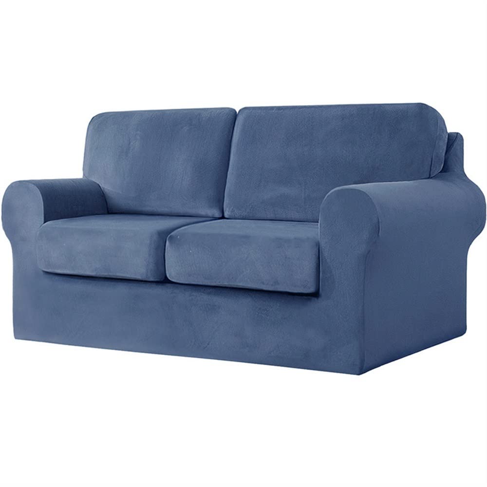 Housse de canapé en velours bleu pierre pour un salon accueillant et serein