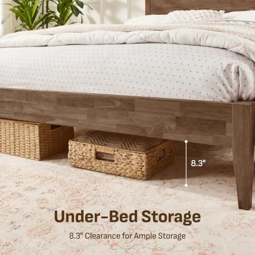 Image of Softa Venso King Solid Wood Bed Frame with Headboard, 1100 Lbs Heavy Duty Rubberwood Platform Bed, 15-Min Tool-Free Assembly, Quiet Stable Support, Japanese Japandi Design, No Box Spring Needed