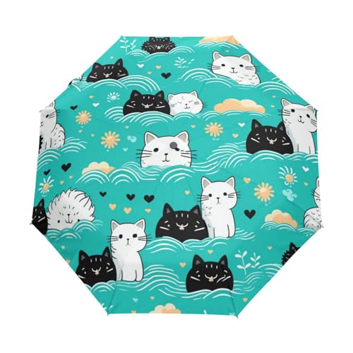 KAAVIYO Cute Black White Cats Umbrella Windproof Automatic Foldable Umbrells Auto Open Close for Men Women Kids