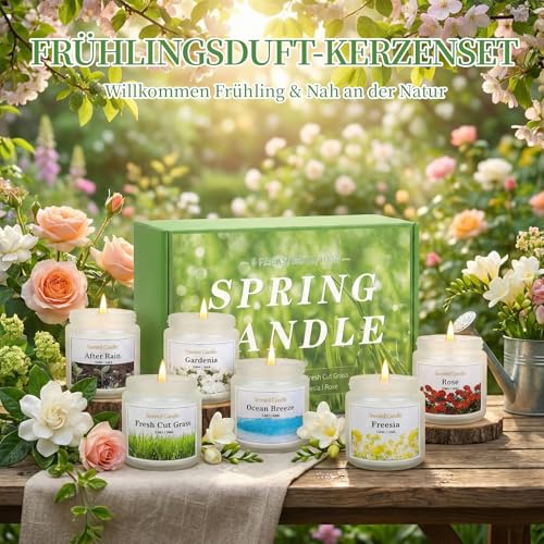 Duftkerzen, 6 x Duftkerzen Geschenke für Frauen, 21 oz Sojakerzen für zu Hause, Frühlingsgeschenkset für Frauen, Freesie/Rose/Nach dem Regen/Gardenie/Frisch geschnittenes Gras/Meeresbrise – Bild 4