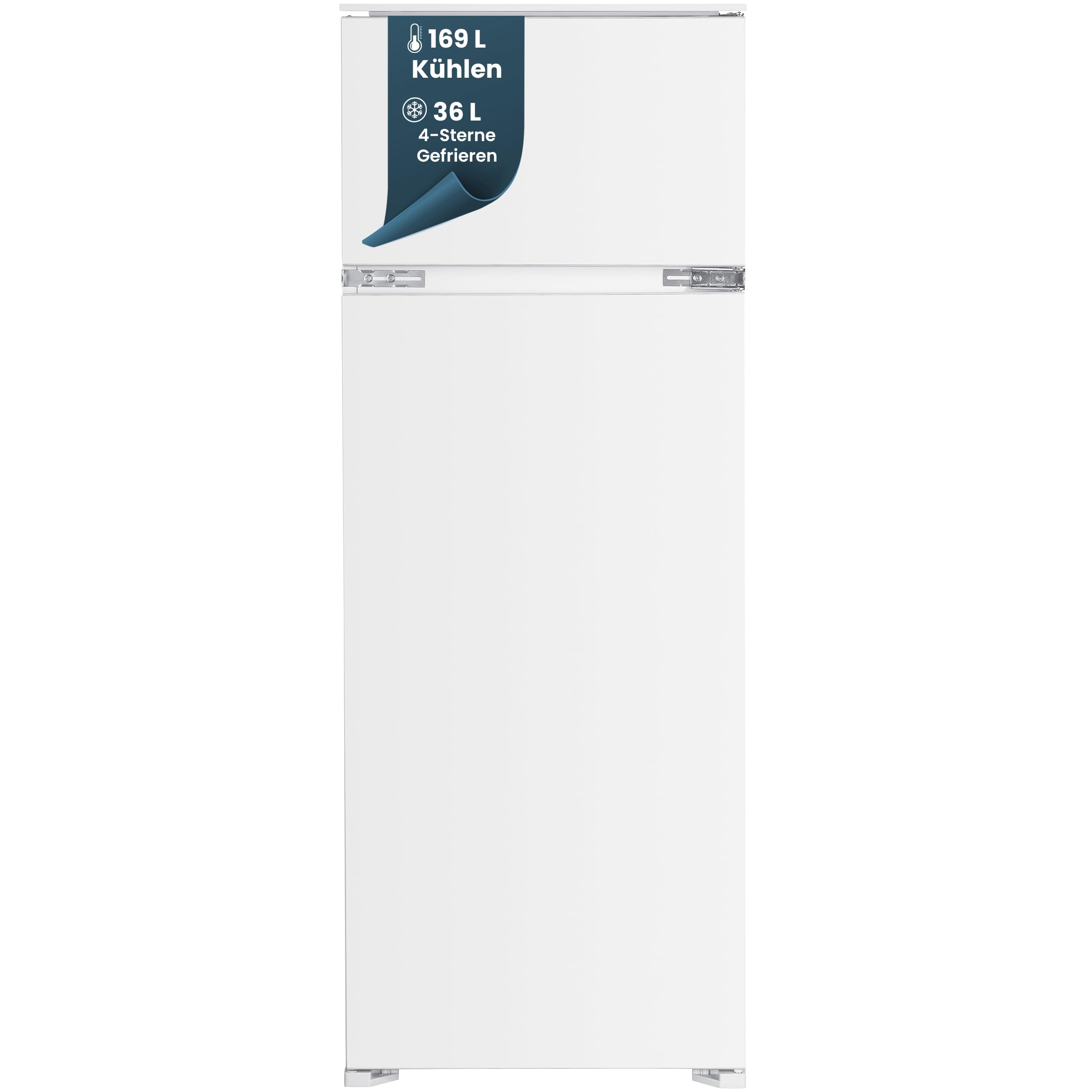 homeX CFB2051E Einbaukühlschrank mit Gefrierfach 145cm Nische 205 Liter | Einbau Kühl Gefrierkombination, Schlepptürtechnik, LED-Beleuchtung, leise 37 dB, Türanschlag wechselbar, 4-Sterne Gefrieren
