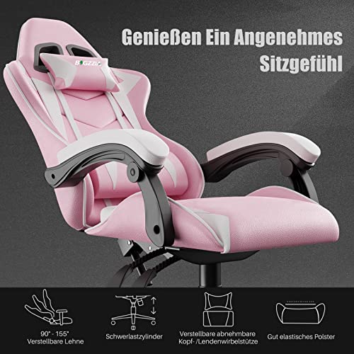 Bigzzia Gaming Chair Office Chair Reclining High Back Leather Adjustable Swivel Rolling Ergonomic Video Game Chairs Racing Chair Computer Desk Chair With Headrest And Lumbar Support (Pink) #TOP1