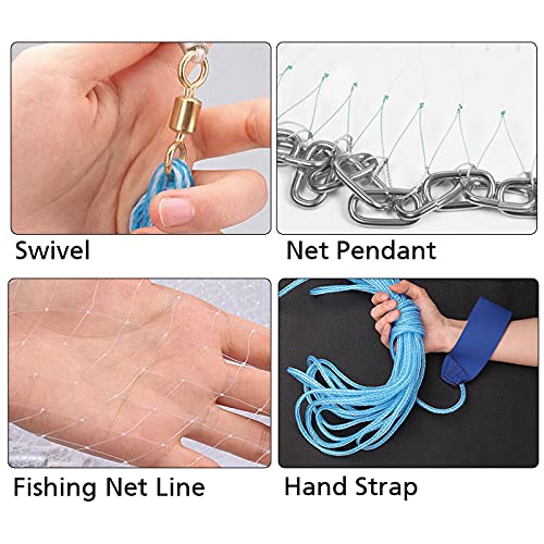 Lucky Monet 10/12/13.3/15Ft Radius Large American Saltwater Fishing Cast Net For Bait Trap Fish, Easy Throw Thicken Nylon Line W/Upgraded Steel Chain Sinker, 5/8 Inches Mesh Size #TOP1