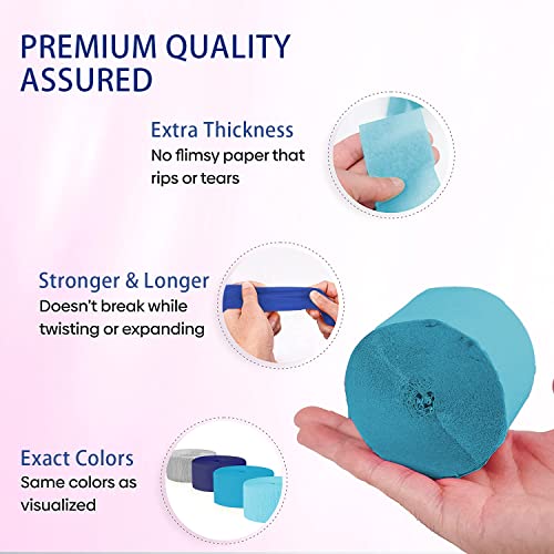 Beliueyes 8 Rolls Blue Silver Crepe Paper Streamers Party Decorations Sky Blue Navy Blue Diy Hanging Tassels Flower Making For Boy Baby Shower Birthday Ocean Classroom 1.8 Inch X 82 Ft/Roll #TOP3