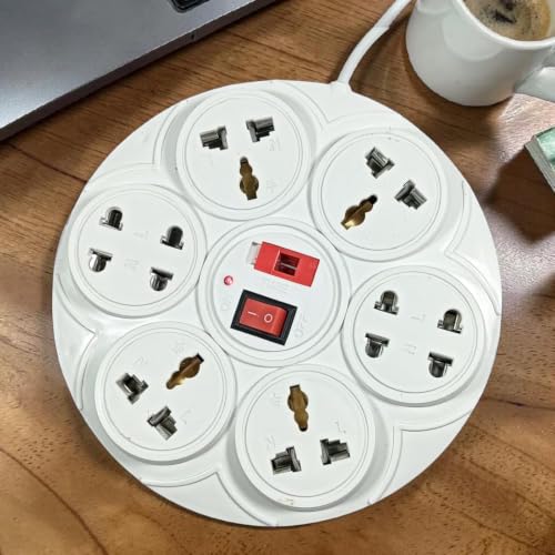 Image of 8+1 Round Strip Extension Cord 6A 8 Universal Socket Multi Plug Point Extension Board with LED Indicator and Switch (Cable Length: 2.0 Meter, 240Volt)