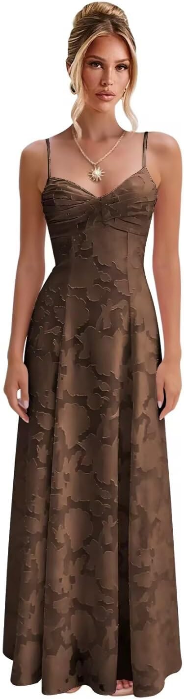 Floral Bridesmaid Dresses for Women Spaghetti Strap Jacquard Long Formal Evening Wedding Party Gown Dress