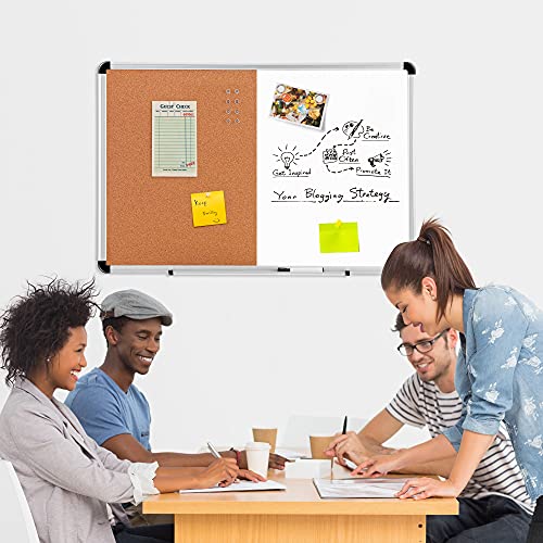 Amazon Basics Combo Magnetic Whiteboard Dry Erase Board/Cork Board, White/Yellow, 36" X 24" #TOP7