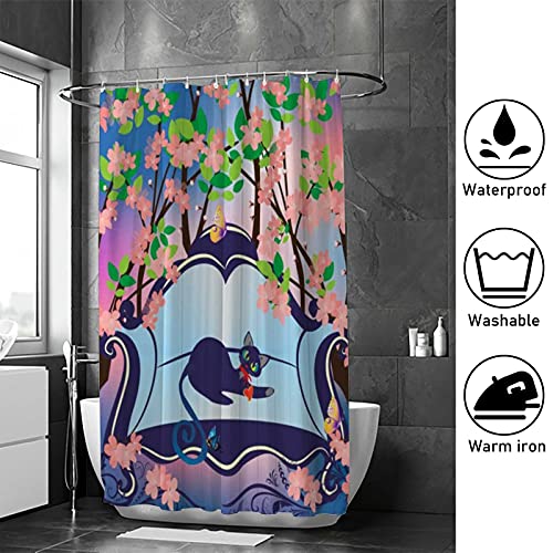 Rideau de douche chat CHEHONG en polyester rose pour salle de bain