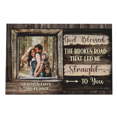 Dem Canvas Personalized Canvas Pictures Couple Gifts - God Blessed The Broken Road That Led Me Straight To You, Custom Wedding Anniversary Canvas Gifts For Couples (36x24)