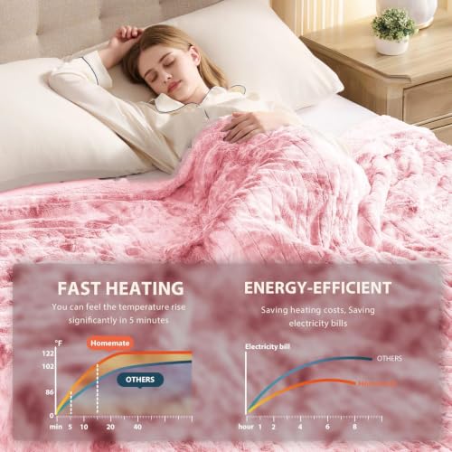 Image of Homemate Electric Heated Heating Blanket King Size 100 inchx90 inch Dual Control | ETL Certified 2 /4 /6 /8H Auto-Off 10 Heat Level Overheat Protection Machine Washable FauxFur Sherpa,Cold Room Cold Sleeper Gift