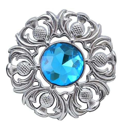 Image of Luxurious Scottish Kilt Fly Plaid Brooch - Premium Thistle Design Adorned with Sparkling Stones, Handcrafted Tartan Sash Pin, Luxurious Accessory for Women's Highland Dress