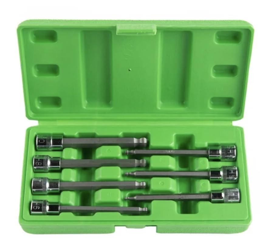 DSD TOOLS 7PC 3/8″ Drive Ball End Hex Bit Socket Set DS1221 | Long Reach 110mm | 3–10mm Ball-End Allen Hex Sockets | Professional Automotive & Workshop Tool Set
