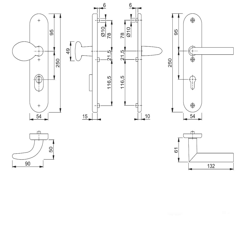 Hoppe 3666609 Schutzbeschlag Stockholm ES1 76G/3332ZA/3410/1140, Pz 92, TS 67-72mm mit Ziehschutz, Stift 10mm, LM F1 elox