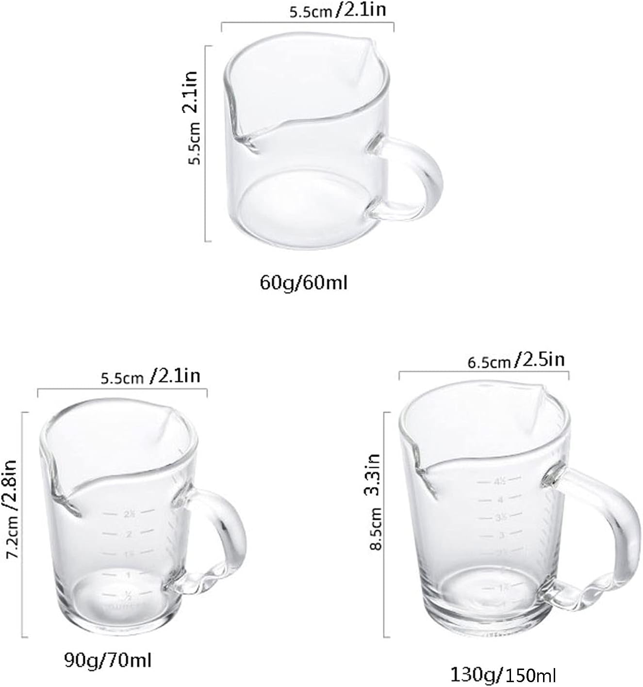 Sauce Boat Gravy Warmer Two-Mouth Gravy Boat The Handle Adopts Heat-Resistant Glass Mini Milk Cup and Graduation Measuring Cup Coffee Pot Coffee Utensils Gravy Bowl Milk Container (Size : 60ml) ()