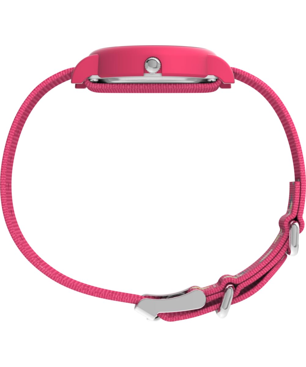 Timex TW2W83200 Peanuts Color Rush Floral Damen-Armbanduhr, 34 mm, rosa Stoffarmband und weißes Zifferblatt