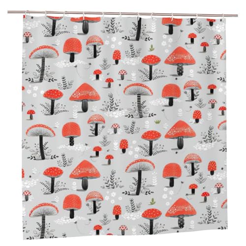 Rideau de douche champignons polyester 183x183 avec 12 oeillets
