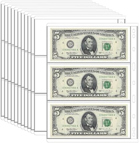 12 Sheets Paper Money Collection Supplies Pages, Currency Collect...