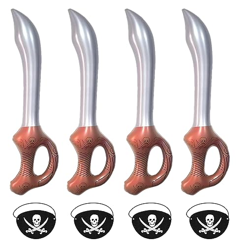 4 Espadas Inflables De Pirata, 4 Ojos Pirata, Palo De Machete, Globo Sable Inflable, Noche Temática Pirata, Accesorios De Traje De Pirata, Suministros De Cosplay Piratas