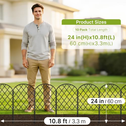 Thealyn Dekorativer Gartenzaun aus Metall (10 Stk., 61x33 cm, L: 3,3 m), grabungsfreier Steckzaun, wetterfest, für den Außenbereich, Beeteinfassung, Rasenkante & Wegbegrenzung (Die Raute)