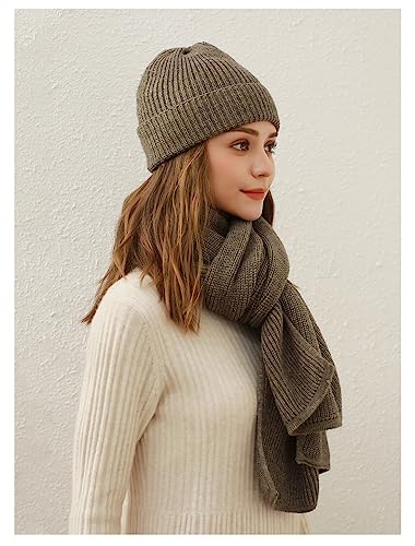 Damen Winter Strickmütze Schal Set Leopard Beanie Mütze Nackenwärmer Skimütze, Braun, EinheitsgröÃŸe