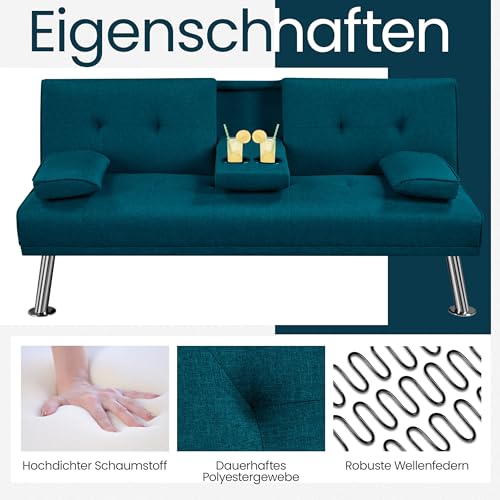 Yaheetech Klappbares Schlafsofa Couch Sofa mit Schlaffunktion Bettsofa mit Großer Liegefläche von 167 cm L × 94 cm B fürs Wohnzimmer/Schlafzimmer/Heimkino/Gästezimmer Blau