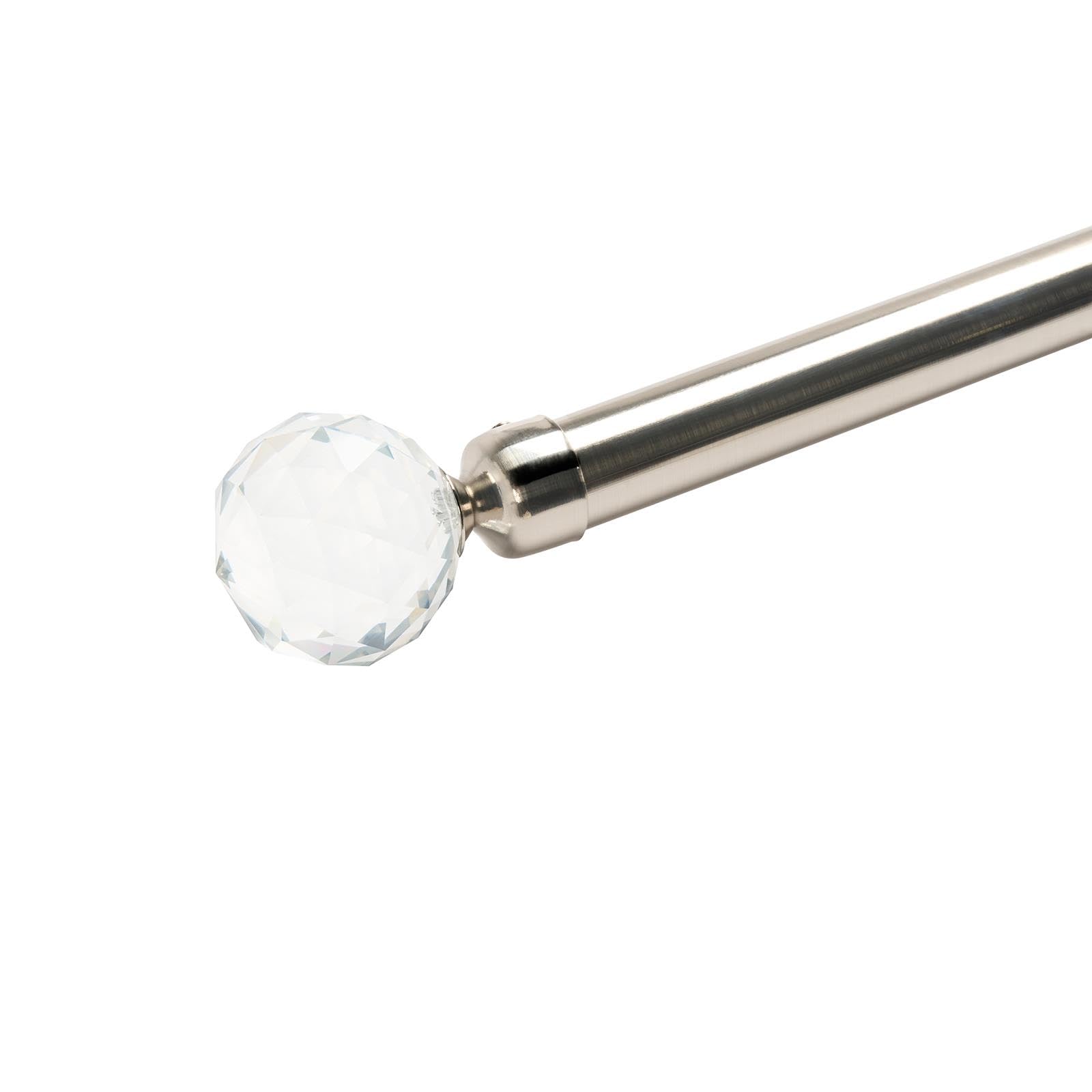 OHS Silver Curtain Pole for Eyelet Curtains 120 to 220cm, Extendable Curtain Pole 28mm Curtain Rod with Crystal Ball Finials Adjustable Metal Curtain Poles Brackets Included