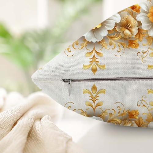 Housse coussin 60x60cm fleurs rose en lin premium double face imperméable - 5