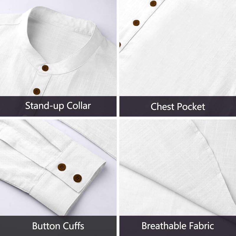 Image of Macsivo Cotton Blend Solid Casual Short Kurta for Men Long Sleeve Mandarin Collar Stylish Shirt Kurta for Men