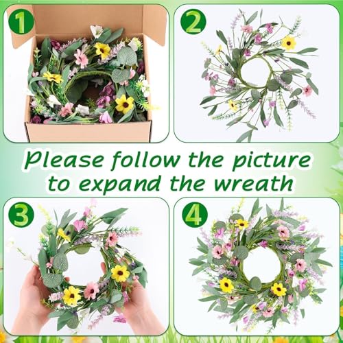 Image of 6 Pcs Spring Summer Artificial Flowered Wreath Mini Floral Wedding Candle Rings Wreaths 3inch Kitchen Cabinet Swags Wreath Pillar Candle Holder for Wedding Spring Summer Home Door Tabletop Decoration