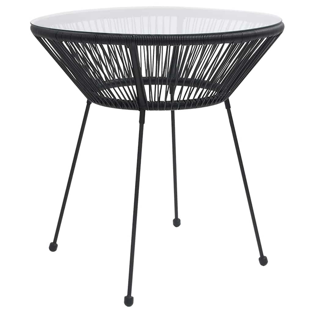 Mesa de comedor de jardín de color negro, Ø70 x 74 cm, de ratán y cristal templado para terraza, balcón, exterior, resistente a la intemperie, fácil de limpiar, como mesa auxiliar y comedor