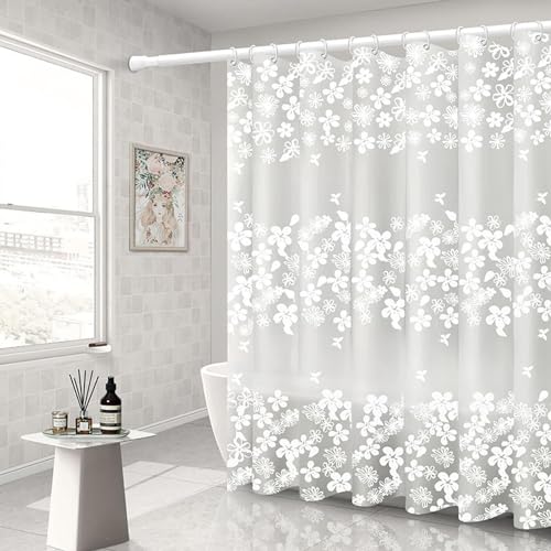 WOODFIB Shower Curtain, 100% PEVA Waterproof Anti-Mould Proof Resistant, Quick-Drying, Washable Bathroom Curtain