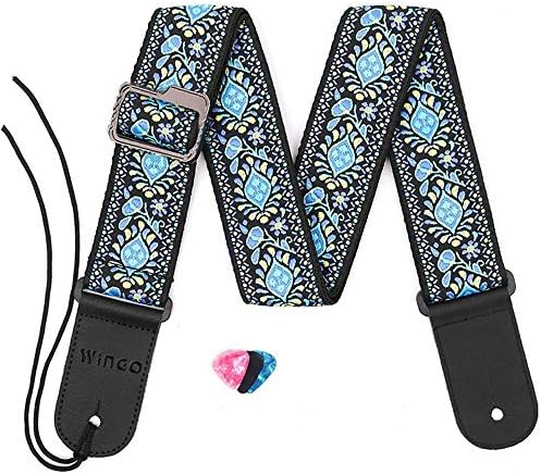 WINGO 2.5 inches Wide Guitar Strap Adjustable For Bass, Electric, Acoustic Classical Guitars with Picks.