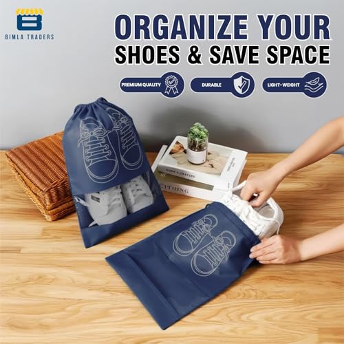 Image of Btag Shoe Bag for Travel & Storage | Water-Resistant Shoe Organizer for Men & Women | Portable, Foldable Shoe Cover for Luggage & Closet | Travel Accessories for Footwear Protection (Navy,Pack of 6)