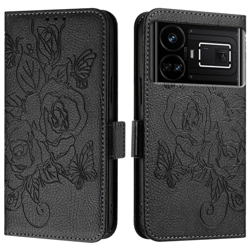 Étui portefeuille Realme GT 5G fin anti-chute pour éviter les rayures d'écran avec clapet noir