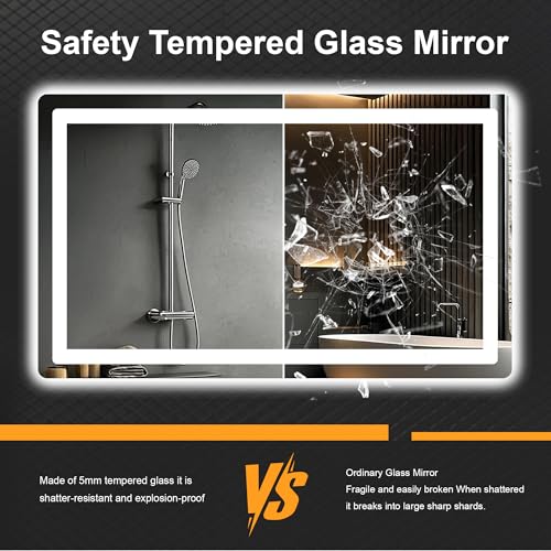 Image of AMOISE LED Bathroom Vanity Mirror with Light, 24 inchx40 inch Led Bathroom Vanity Mirror with Light for Wall, Anti-Fog, Dimmable 3 Colors, Memory Function, Backlit and Front Lit, Plug-in /Hardwired