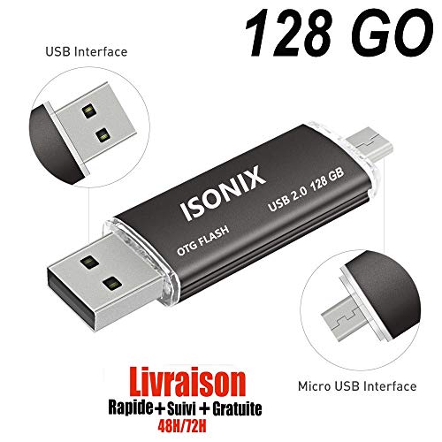 Clé USB 128 GO 2 en 1 Micro USB Drive pour Android Smartphones Tablette PCs