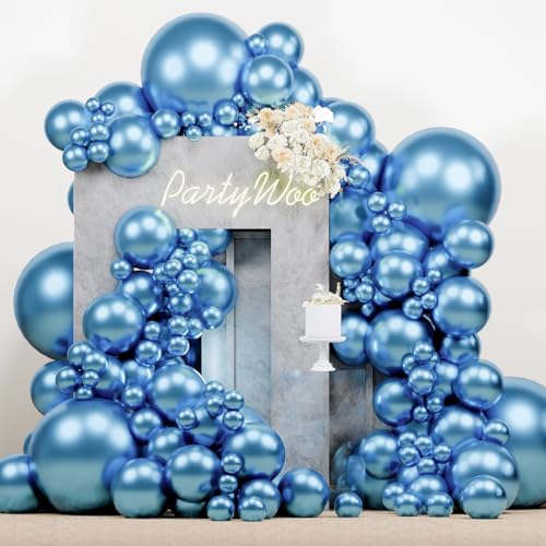 PartyWoo Metallic Light Blue Balloons 138 pcs Different Sizes of 18 12 10 5 Inch Metallic Baby Blue Latex Balloon Arch Kit Garland for Graduation Baby Shower Birthday Party Decorations Blue-G119