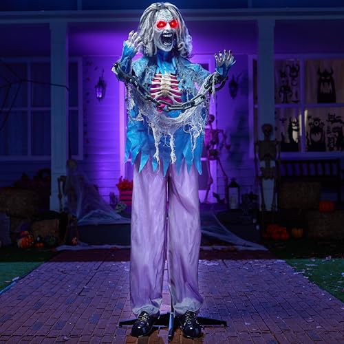 JOYIN 70" Halloween Decorations Standing Zombie Animatronics Decor with Chain,