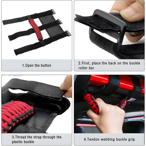 Ywdiml 2PCS Car Roll Bar Grab Handles, Oxford Cloth American Flag ATV Paracord Grip Handle with Metal Buckle, Heavy Duty UTV Roll Cage Grab, Compatible with Wrangler JL, JT, JK (Black) - Thumbnail 5